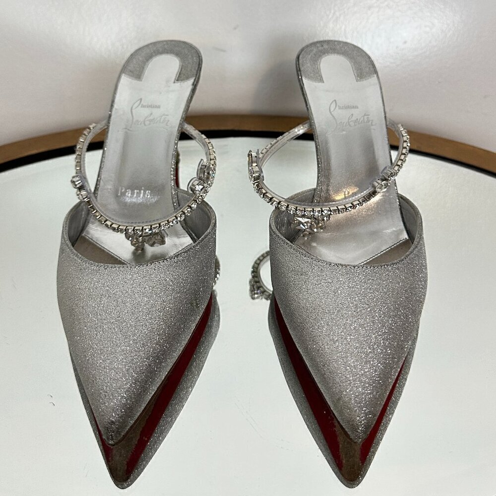 CHRISTIAN LOUBOUTIN Planet Queen 70 Glitter Leather Pump in Silver Glitter - Picture 4 of 15